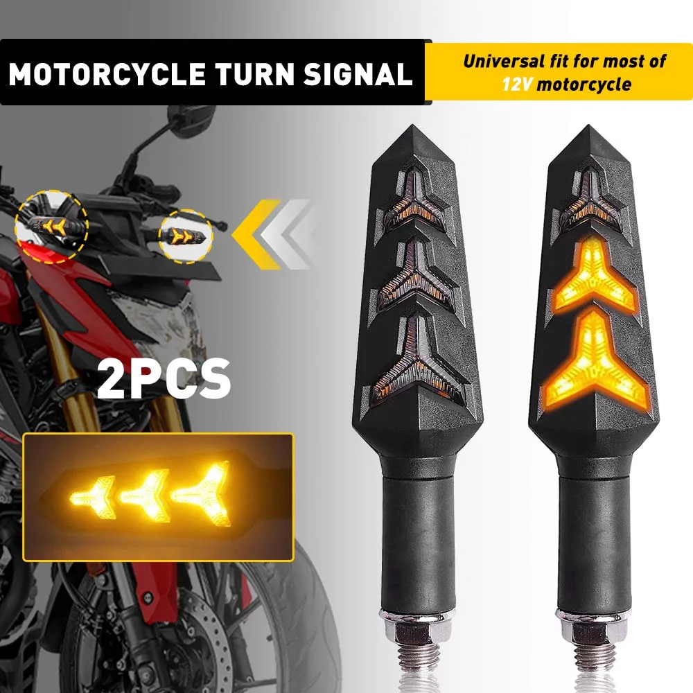 2Pcs Motorcycle Turn Signals Flowing Light Fishbone Amber Led For Motorbike 12V Indicators Daytime Running Lights Universal