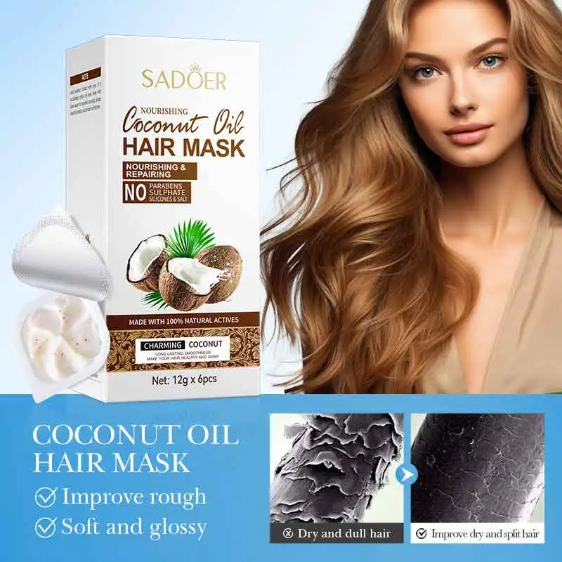 SADOER Coconut Oil  Hair Mask Deep Conditioning for Dry, Damaged Hair Restores Elasticity- for Healthy, Beautiful Hair