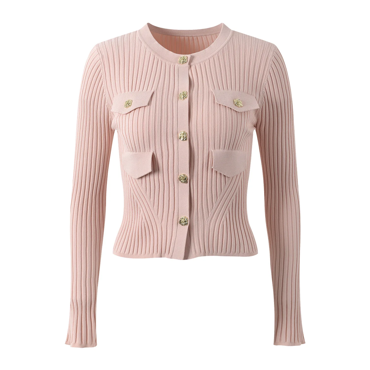 

Faionable round Ne Flutton Knitted ort Cardigan Spring 2024 Commute Sle Bright Tead ort Knitted Cardigan