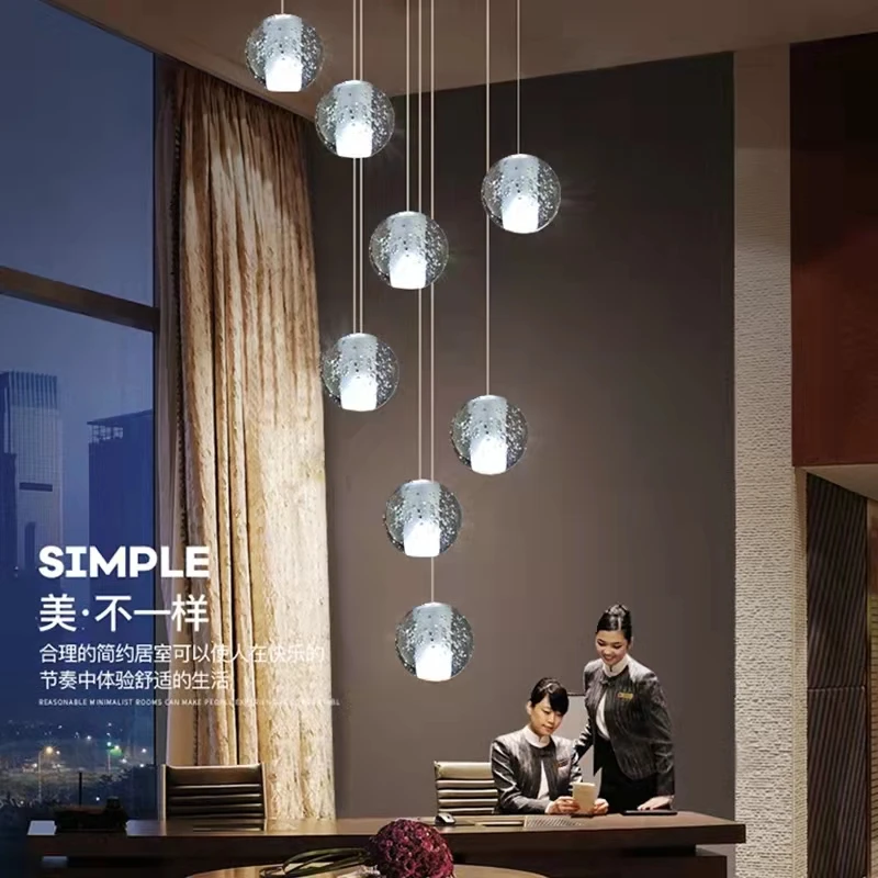 Modern Crystal Glass Ball LED Pendant Lamp Multiple Staircase Lamp Bar Hanging Light For Hotel Villa Duplex Apartment Chandelier