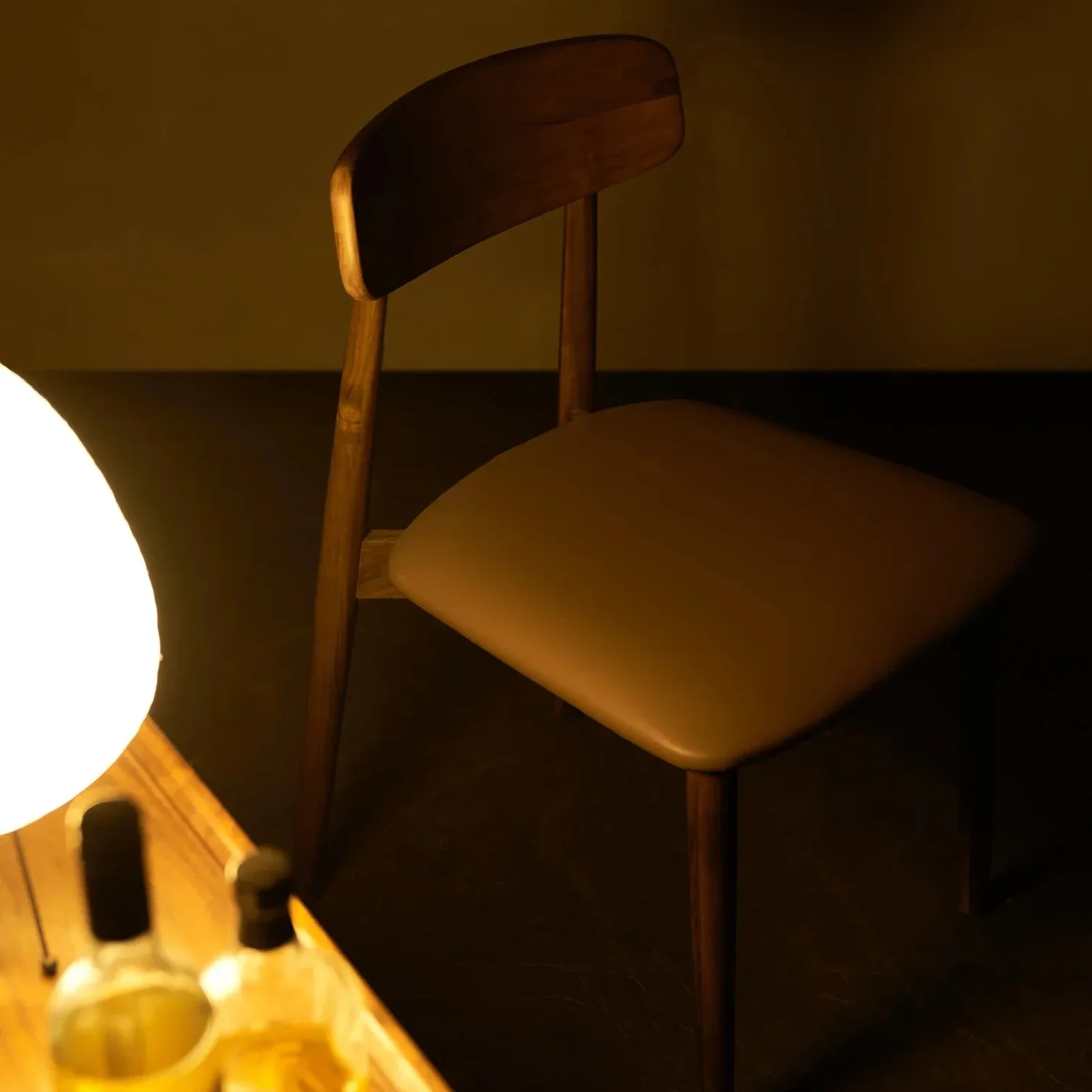 

Furniture Simple Style Dining Chairs with Upholstered Solid Black Walnut Wood Salon Chairs