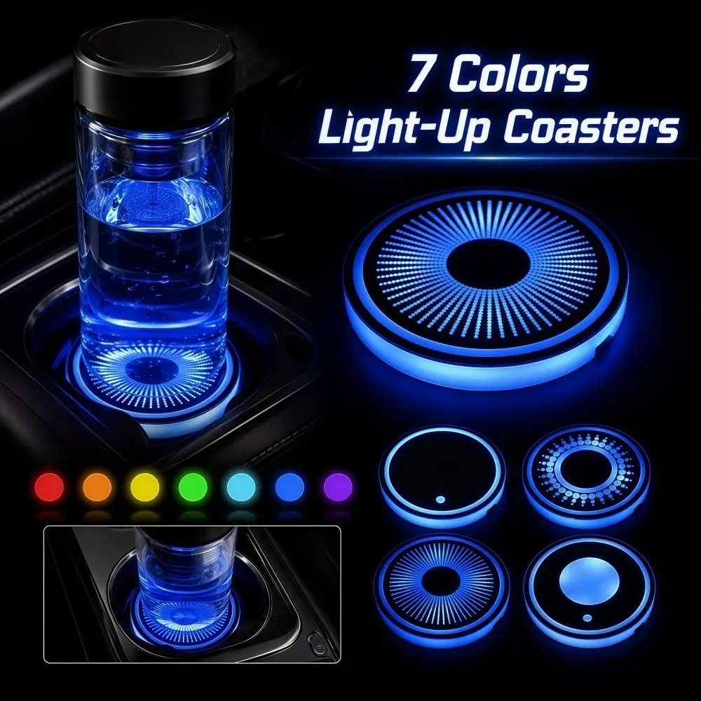 LED Car Illuminated Cup Mat Intelligent Sensing USB Charging Colorful Light Coaster 7 Colors Waterproof Ambient Light Coaster