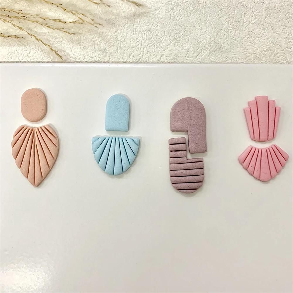 Minimalismus im französischen Stil, Art-Deco-Polymer-Ton-Ausstecher, geometrisch, fächerförmig, mit Streifen-Tonform für DIY-Anhänger, Ohrringe, Schmuck – Detail 5