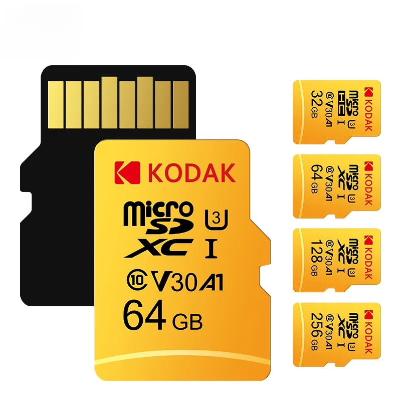 KODAK Oryginalna karta pamięci 128GB Micro Card 64GB 32GB C10 TF Micro SD Cards 256GB Duża pojemność U3 4K do telefonu Drone Camera