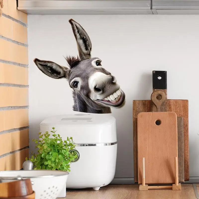 Funny Grinning Donkey Window Sticker Waterproof Self Adhesive Easy Removal For Home Living Room Decor