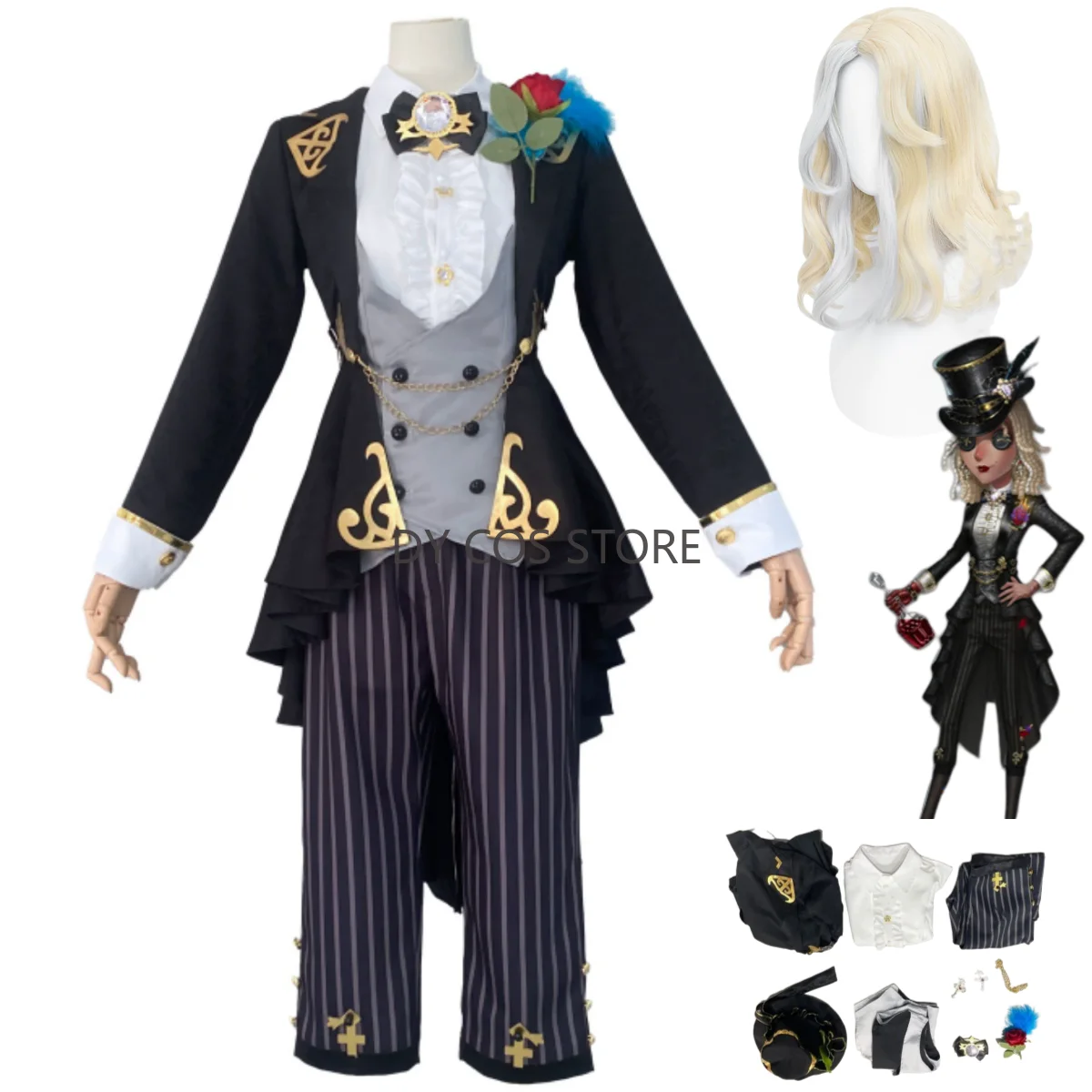 

Game Identity Ⅴ Demi Bourbon Cosplay Costume Barmaid Wine of Verdict New Skin Uniforms Wig Woman Tuxedo Coat Party Suit