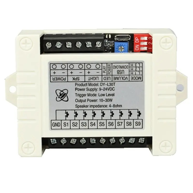 ●30W MP3 Voice Playback Module DY-L30T 9 Trigger Music Player Power Amplifier Board TF Card 32G Max WAV DC 12V 24V MP3 Durable B