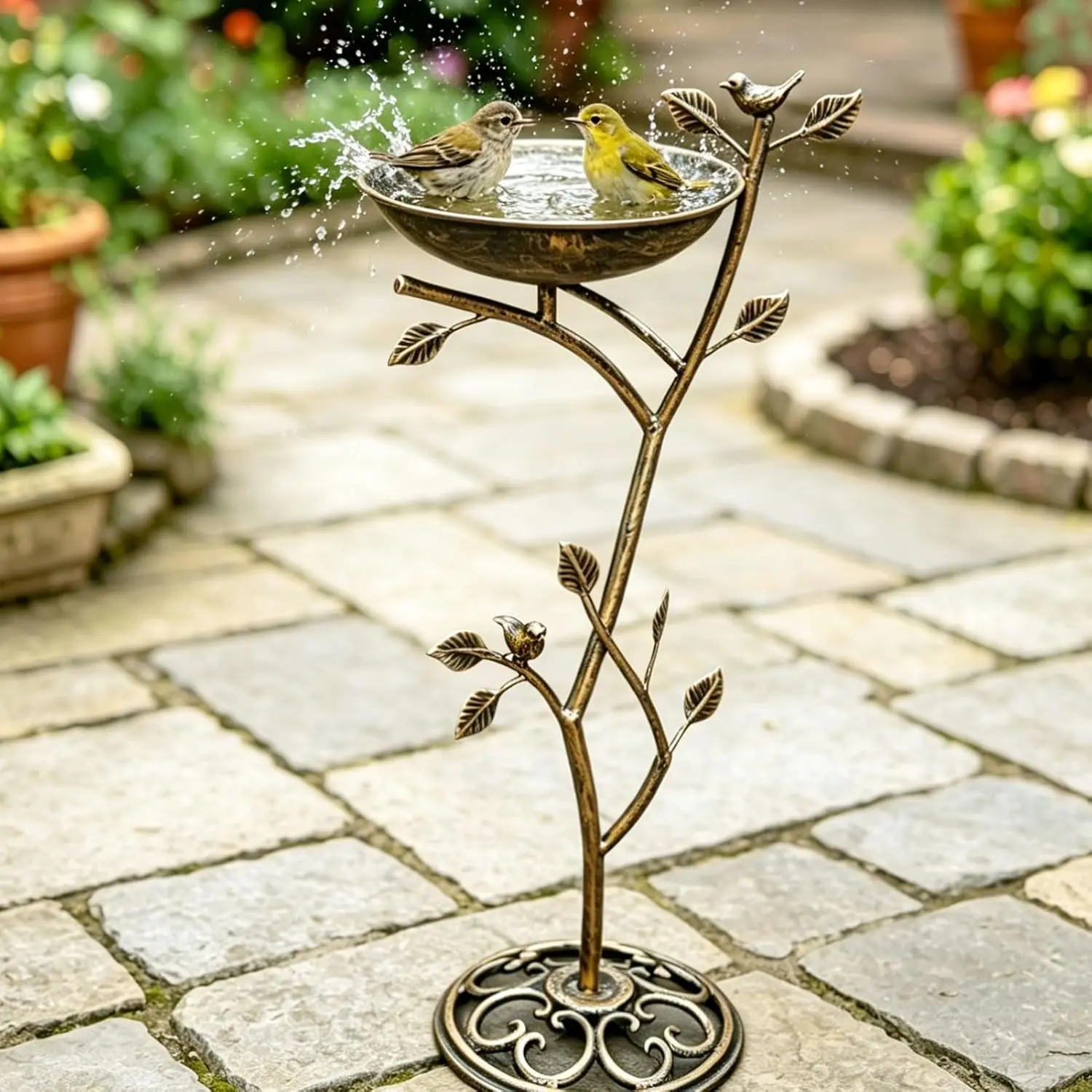 Pedestal Bird Bath Metal All Season Neutral