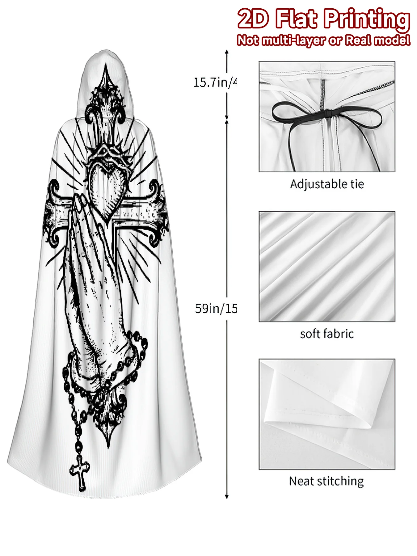 Prayer Hands with Cross Pattern Hooded Capes Costume Cloak for Cosplay Halloween,Carnival Parties Dress-Up Nights