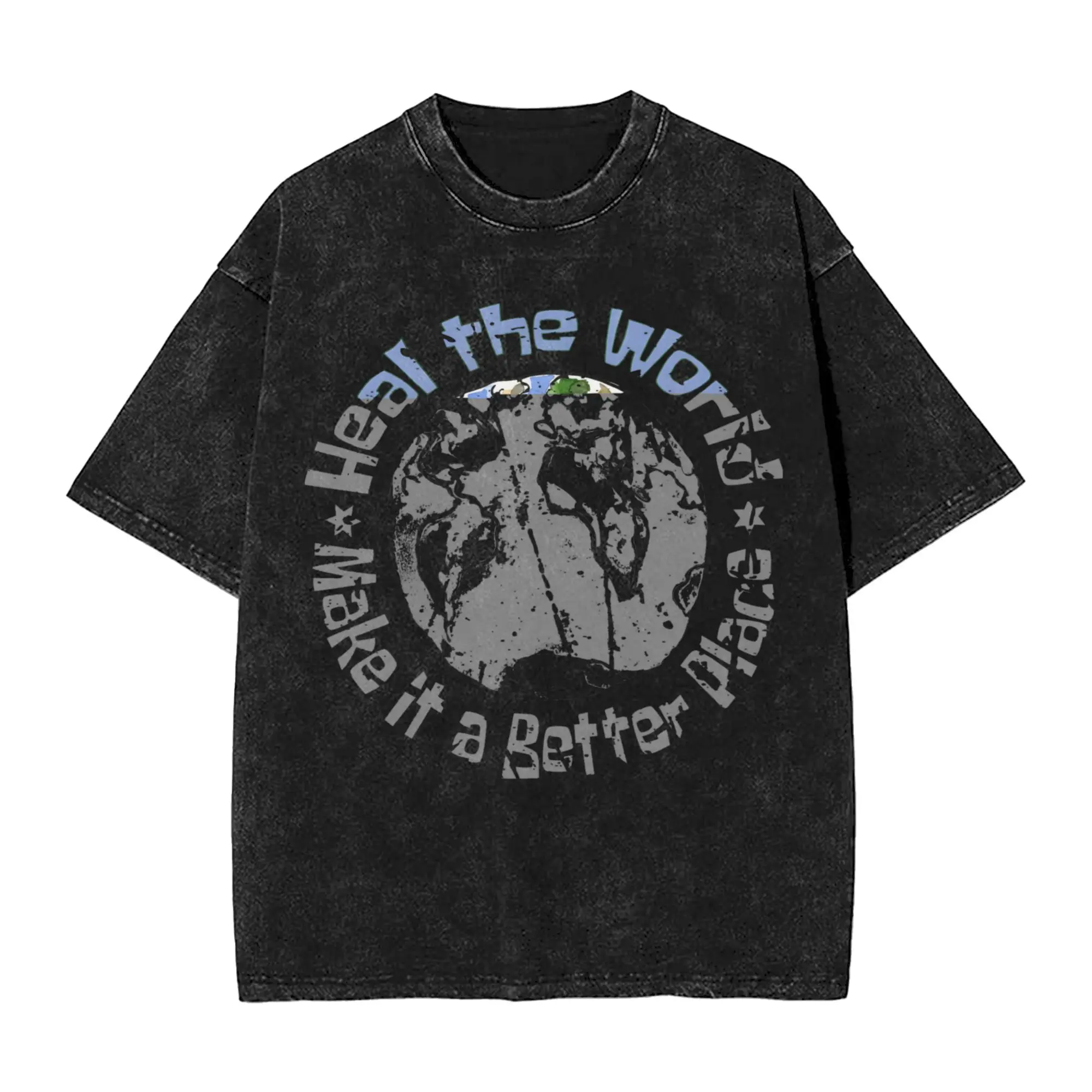 Heal The World MJ Signature michaels jacksons Washed T Shirt Streetwear Hip Hop Novelty T-Shirt  Tees Tops Streetwear