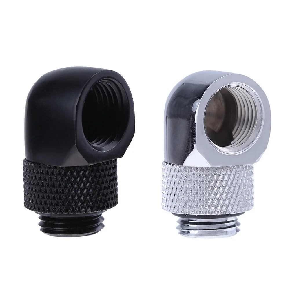 PC Water Cooling Tube Adapter G1/4 Inner Outer Dual Thread 90 Degree Rotary Water Tube Connector Adapter Black Silver 2 Colors