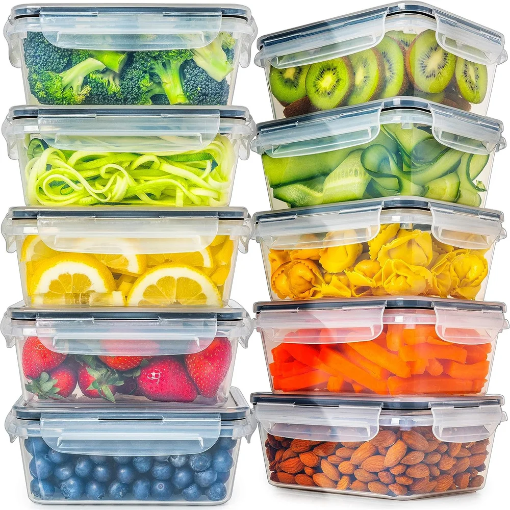 10pcs-840ML Food Storage Set - Airtight Snap Lid Containers for Meal Prep, Kitchen and Pantry Microwave safe Lunch Box BPA-Free