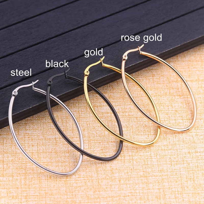 

2MM Thick Stainless Steel Hoop Earrings Gold Color Vacuum Plated Oval Shape Allergy Free Durable Many Sizes Available