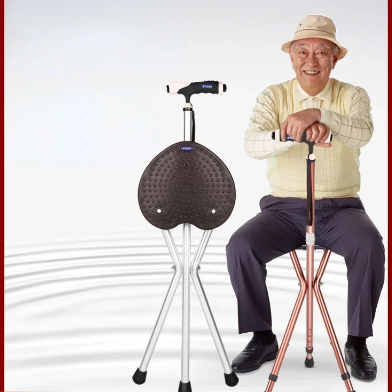 

Telescopic Crutch Chair, Three-Legged Walking Stick, Folding Cane Stool, Multi-Functional Elderly Aid with Stability