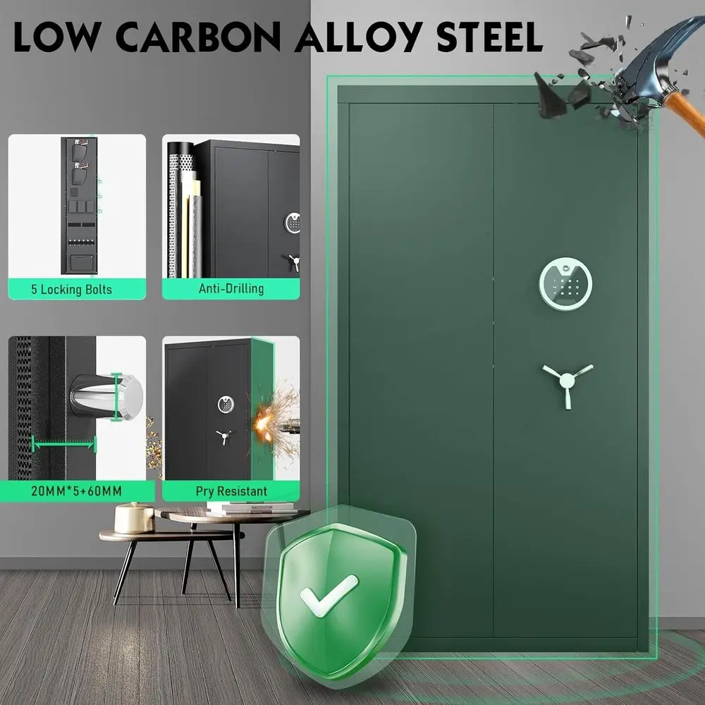 30-40 Capacity Digital Rifle & Pistol Safe with LCD, Gun Rack, Silent Mode & Dual Alarm