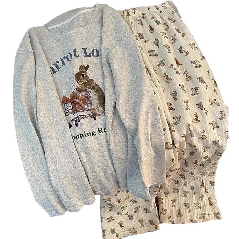 Pyjama pour femmes de Style Ins, haut à manches longues et pantalons longs, pyjama doux de printemps et d'automne de Style coréen, ensemble de vêtements de détente amples