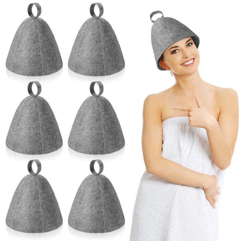 6Pcs Sauna Hat Felt Bath Hat Head Protection Absorbent Sauna Cap For Sauna Shower Bath Steam Room Parts