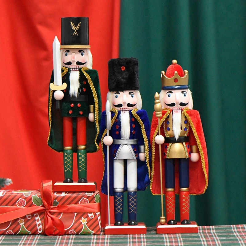 Christmas Nutcracker Decoration Puppet Solider Cloak King Wooden Doll Walnut Handcraft Figurine Home Office Decor Merry Christma