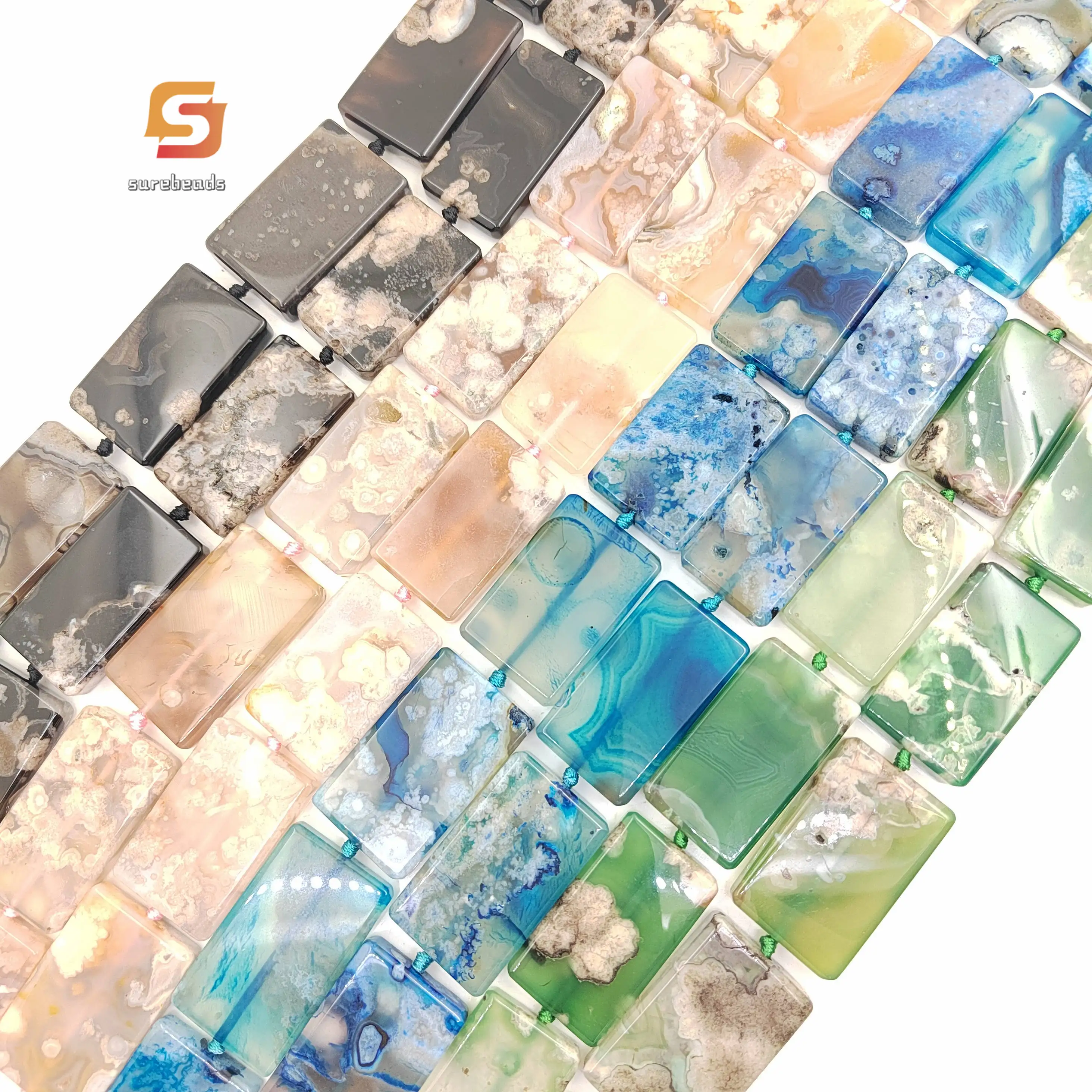 Colored Sakura Agate Rectangle Slab Loose Beads Bulk,15.5