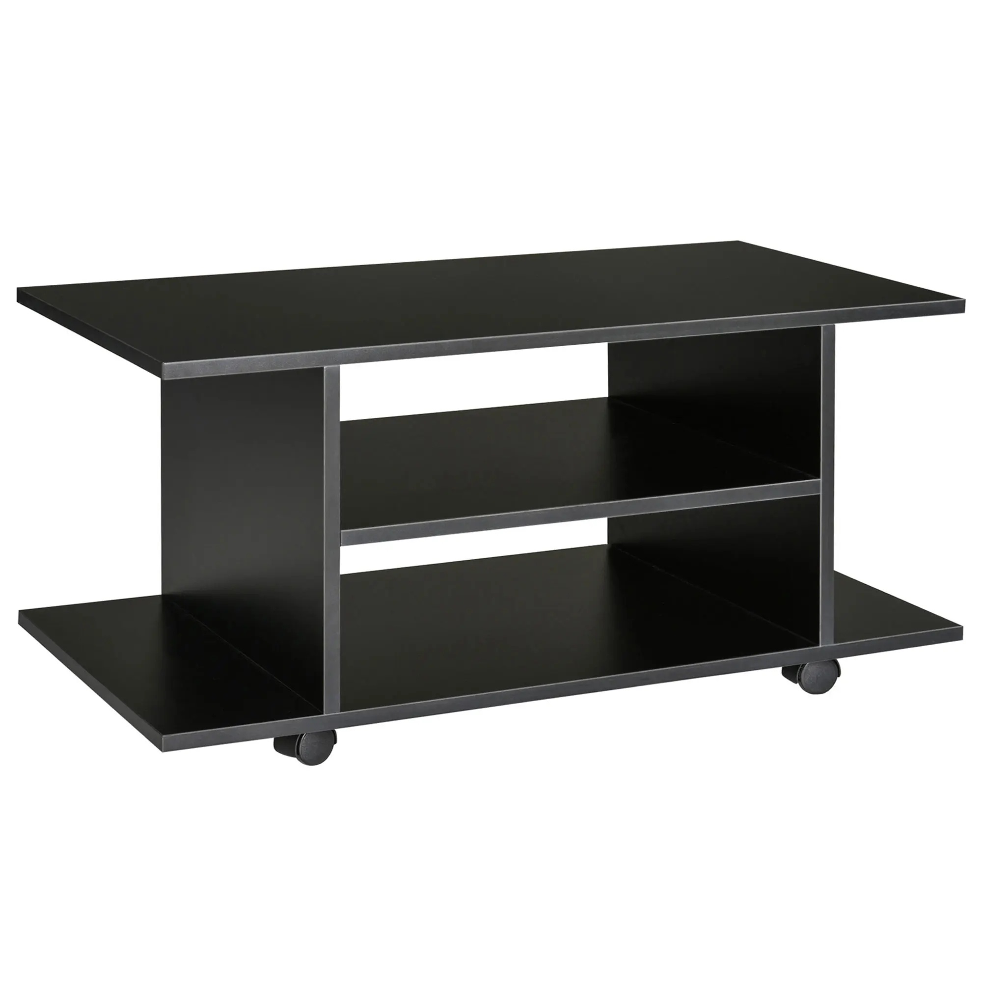 HOMCOM TV table with shelves and wheels melamine surface 80x40x40 cm black