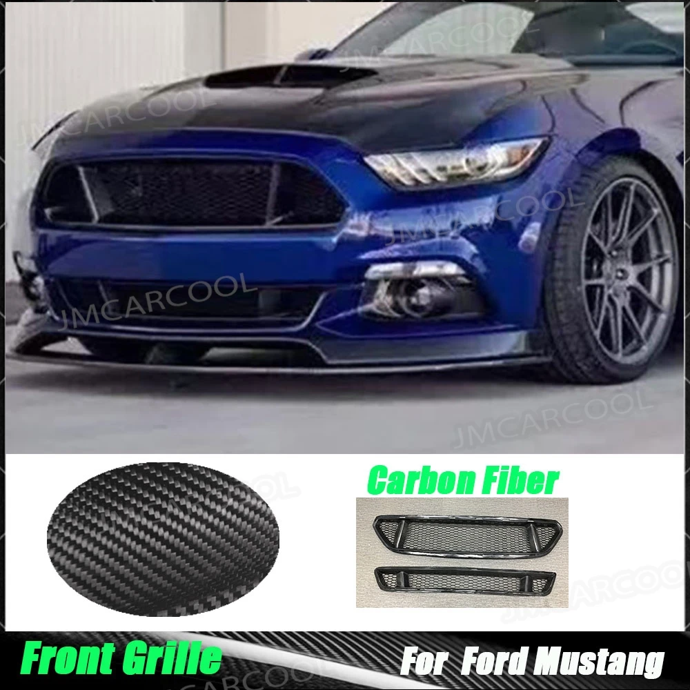 Carbon Fiber Car Front Bumper Mesh Grille Honeycomb Grills Cover For Ford Mustang 2015 2016 2017 FRP Car Styling Accessories