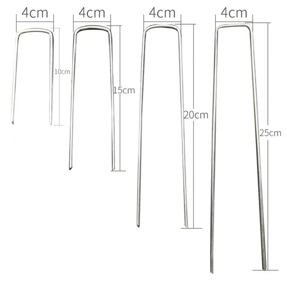 10Pcs Tent Nail Metal Ground U Tent Pegs Gazebo Camping Tarpaulin Hooks 10cm, 15cm, 20cm Length U-shaped Ground Nail