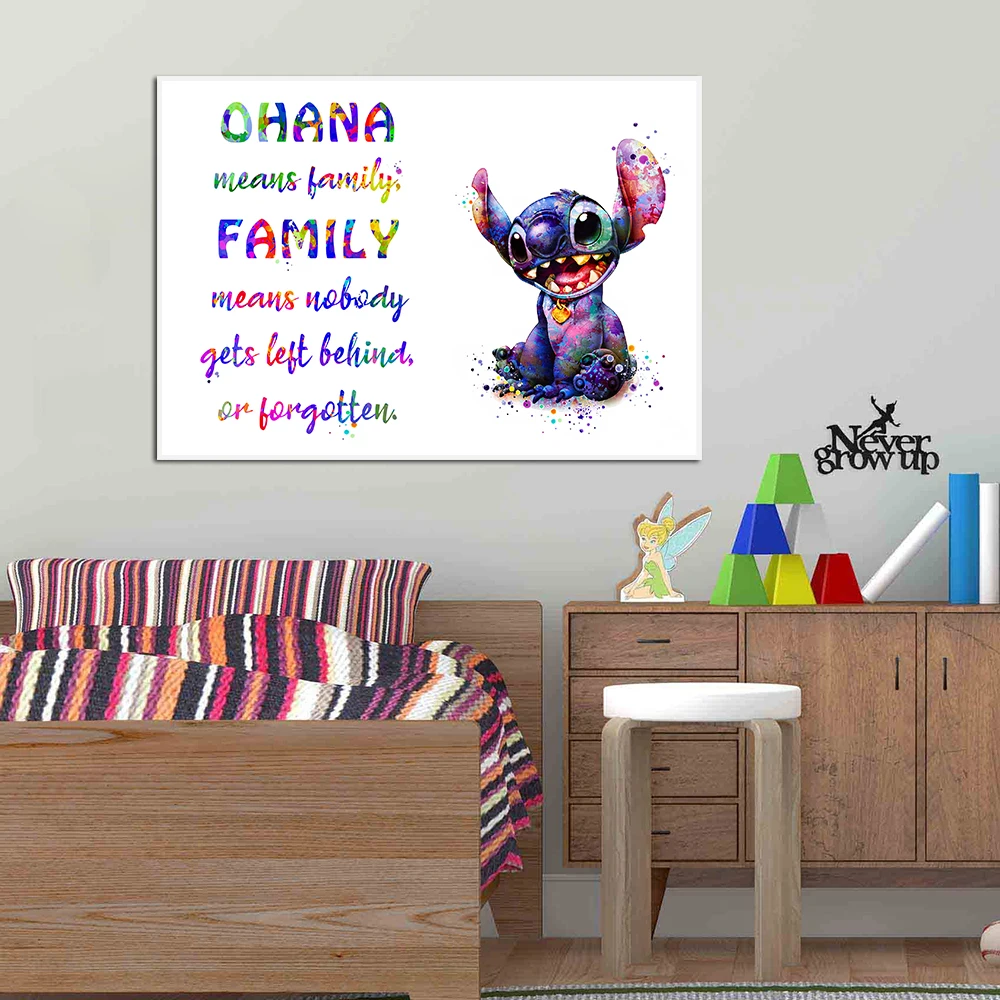 OHANA Lilo and Stitch Quotes Poster Disney Animated Movies Wall Art Canvas Painting Print Living Room Home Decor Picture Cuadros