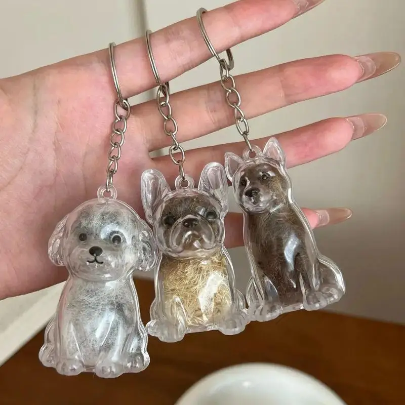 

Transparent Pet Hair Memorial Keychain Fur Capsule For Westie Pomeranian, Engravable Name Tag Keepsake Gift For Dog Cat Owners