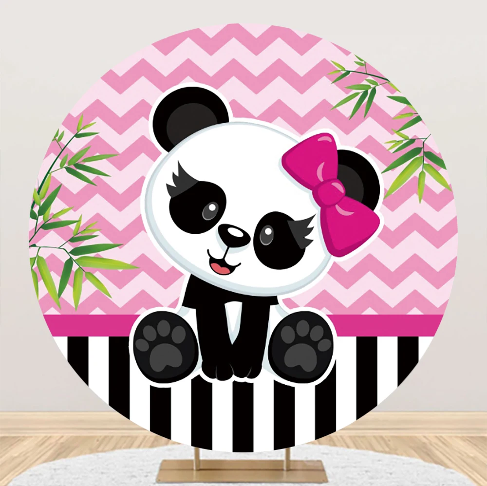 Panda Backdrop Round Birthday Theme Party Decoration Banner Bamboo Forest Kids Cute Animal Photo Background Circle Table Cover