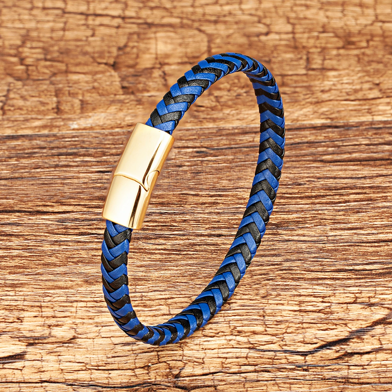 Classic Blue Brown Wrap Leather Braided Bracelet Charm Stainless Steel Clasp Magnetic Bracelet Rope Chain Bangles Jewelry