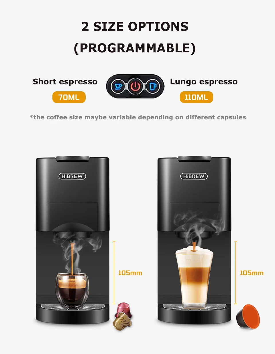 HiBREW Kaffeemaschine 5in1 Espresso mit mehreren Kapseln Dolce Milk&Nespresso&ESE Pod&Pulver Kaffeemaschine Edelstahl Metall H3A – Detail 11