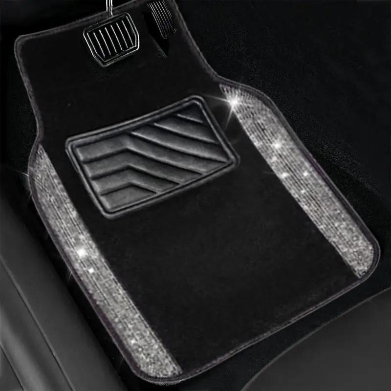 Shiny Car Mat Crystal Rhinestone Car Carpet Waterproof Car Front And Rear Floor Mats With Anti-Slip PVC Pad For Automotive SUV