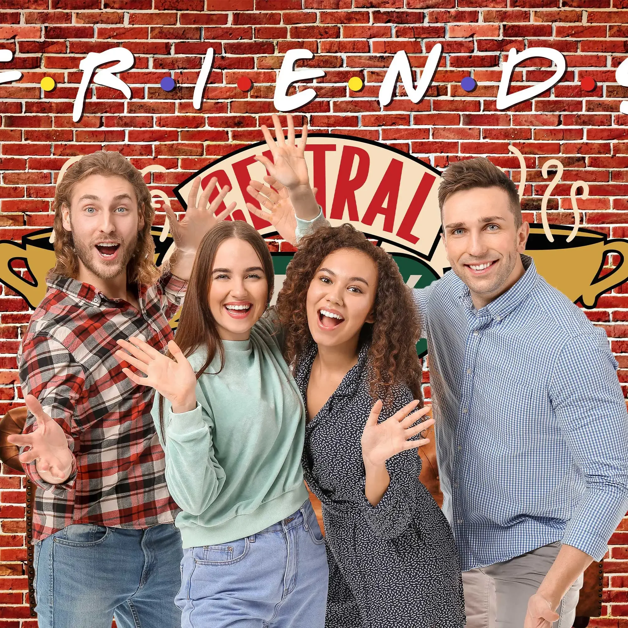 NeoBack Red Brick Wall Central Perk Friends Party Theme Backdrop Retro Pub Sofa and Coffee Photography Background Decoration