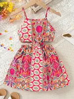 HWMFSNHFZ Vitality Printed Girls' Dress - Summer Casual Style, Perfect for Daily Outing