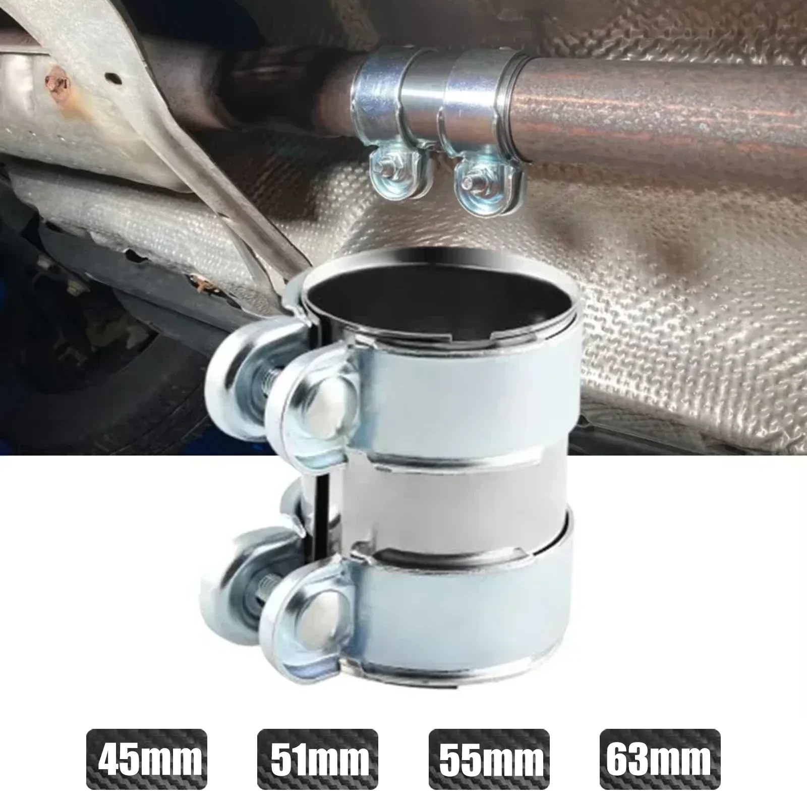 

Stainless Steel 45mm/51mm/55mm/63mmExhaust Clamp Exhaust Tube Pipe Connector Joiner Sleeve Clamp Adjustable 1.77 2 2.17 2.5 Inch