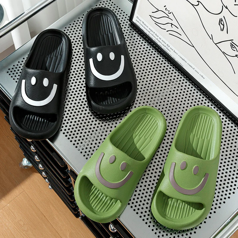 Unisex EVA Bathroom Slides Cute Smile Slippers Soft Anti Slip Thick cloud Sole Indoor Outdoor  beach Summer Shower Home Sandals