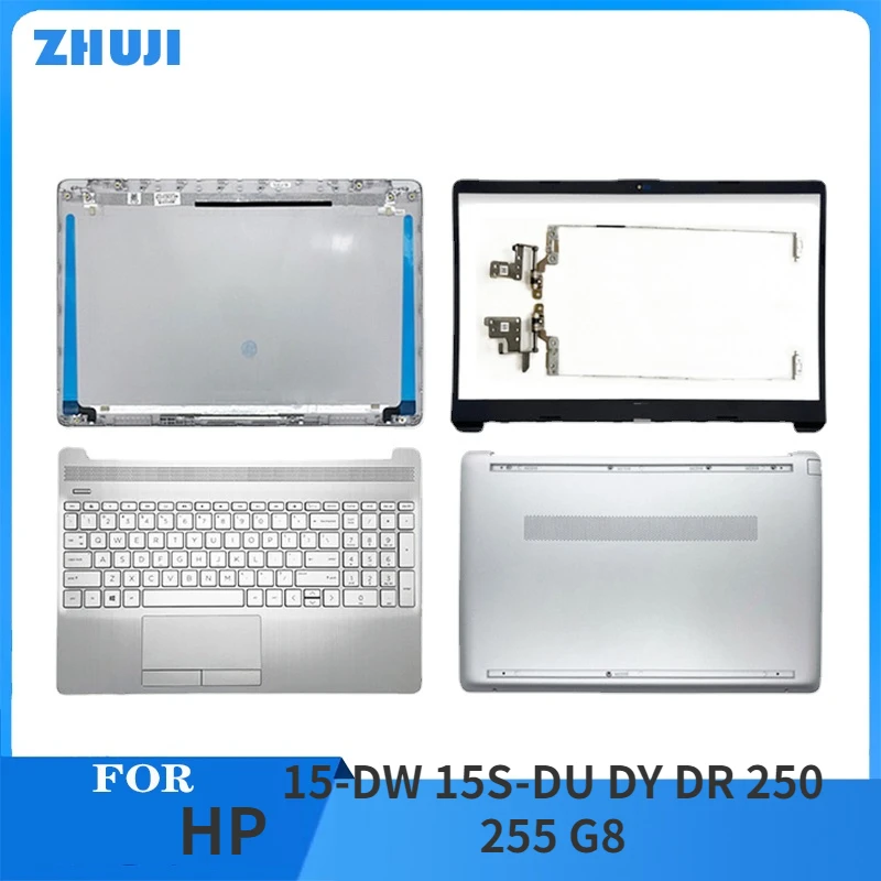 

New For HP 15-DW 15S-DU DY DR 250 255 G8 TPN-C139 Laptop LCD Back Cover Front Bezel Hinge Palmrest Bottom Case L52012-001 Silver