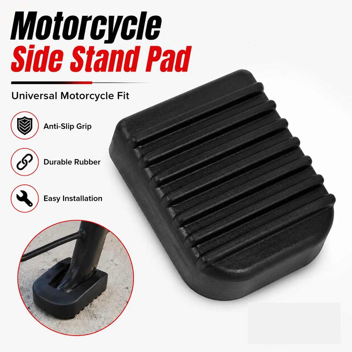 PINMOAP Motorcycle Side Bracket Rubber Pad Anti Slip Foot Pad Extension Stable Wear-Resistant Waterproof Motorcycle Accessories