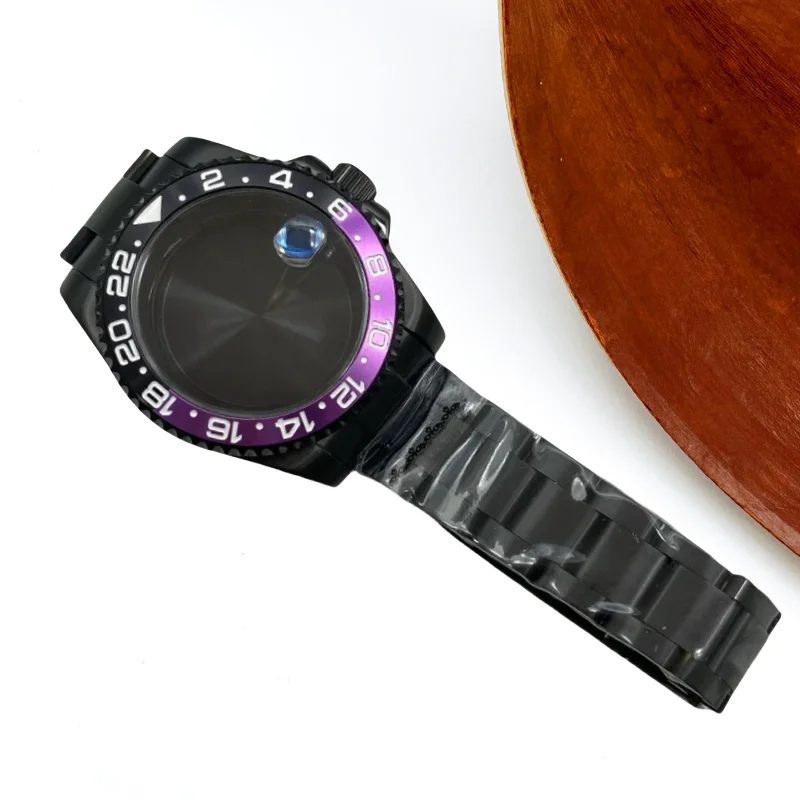 

40mm Black Sapphire Glass Case Steel Strap for Yacht Master Submarin GMT NH35/NH36/NH38/NH70 Automatic Movement Adjusting Buckle