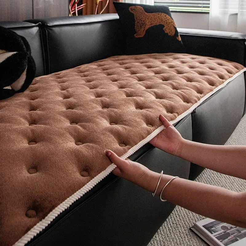 European Thick Plush Flannel Sofa Cushion Autumn and Winter Anti-Slip Quilted Couch Cover Ultra Soft Wear-Resistant Home Decor