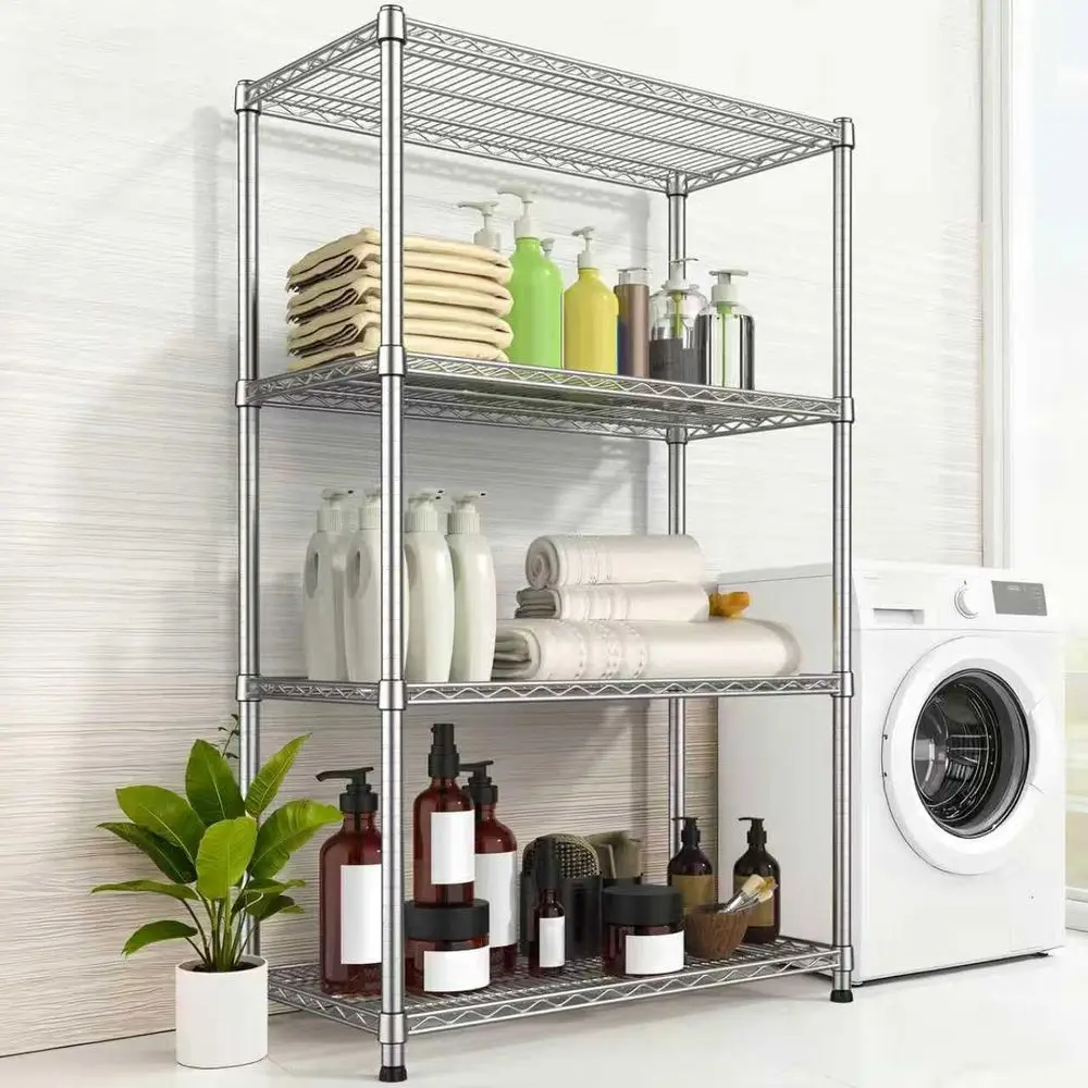 Estante de arame de metal resistente de 4 camadas, unidade de armazenamento resistente ajustável para casa e garagem, comporta até 2200 libras