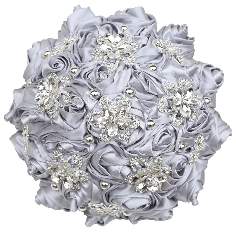 Spot Cross-border Supply Is Stable, Bride Bouquet Silver Rhinestone Rose Roll Wedding, European American Multi-color Wholesale