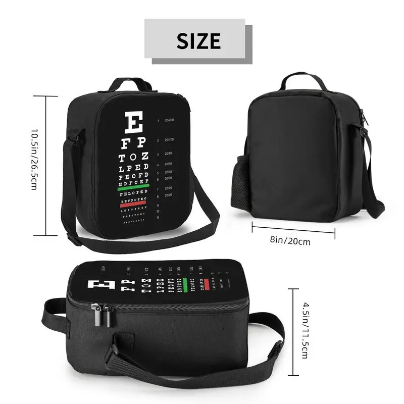 Custom Snellen Chart Eye Test Insulated Lunch Bag Portable Reusable Thermal Cooler Bento Tote Bag for Boys Girls School Picnic