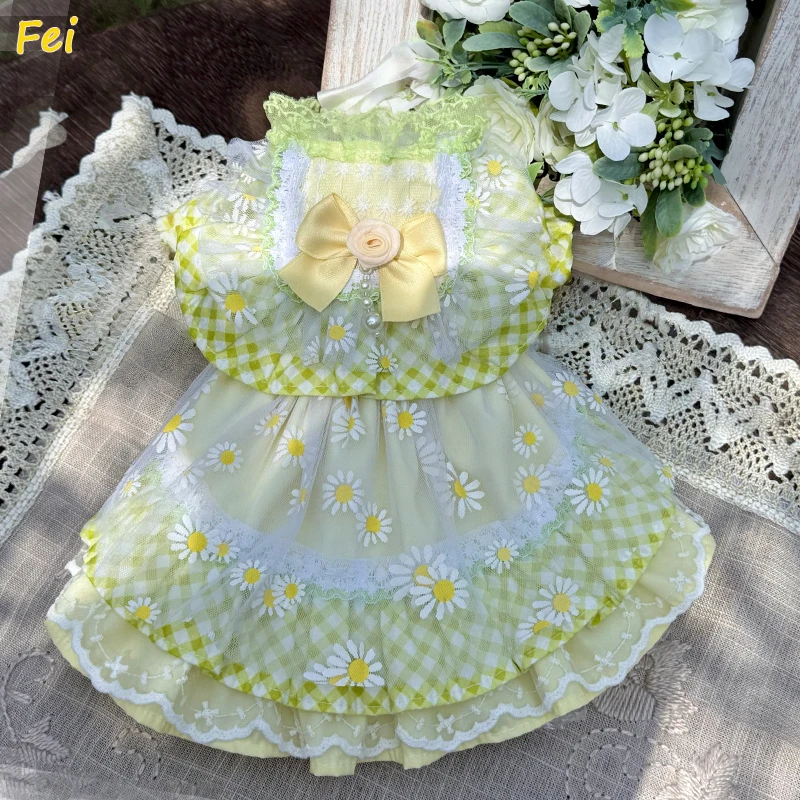 

Candy Color Pet Dog Clothes 2025 New Cute Cartoon Print Cotton Thin Dress For Small Medium Dog Chihuahua Poodle Home Wear Puppy