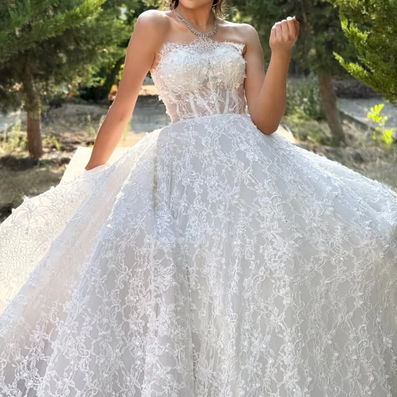 Lace White Elegant Sweetheart Ball Gown Glitter Crystal Decal Wedding Dress With Decoration Bridal Gowns Customized