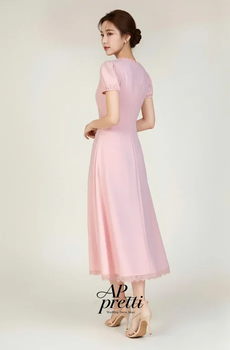 AP pretti Pink Soft Satin Bridesmaid Dress V-Neck A Line Short Sleeve Tea-Length Guest Gown For Wedding Evening Party Customized