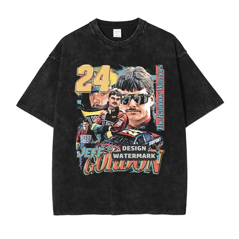 Jeff Gordon Tops Tees Vintage Wash Racing Driver DTG Printing Casual Short Sleeve T Shirt Daily Tops Man Tank Tops Cotton Summer