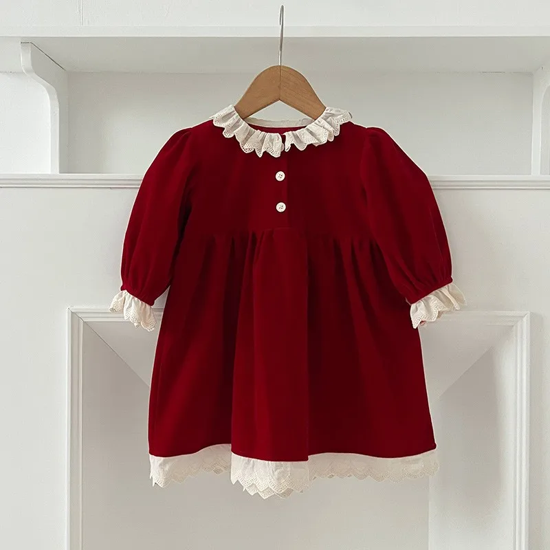 HY2708-New Arrival Red Ruffle Collar Long Sleeve Baby Girl Dress Infant Bottom Covering Outfit for Crawling Sisters Matching Set