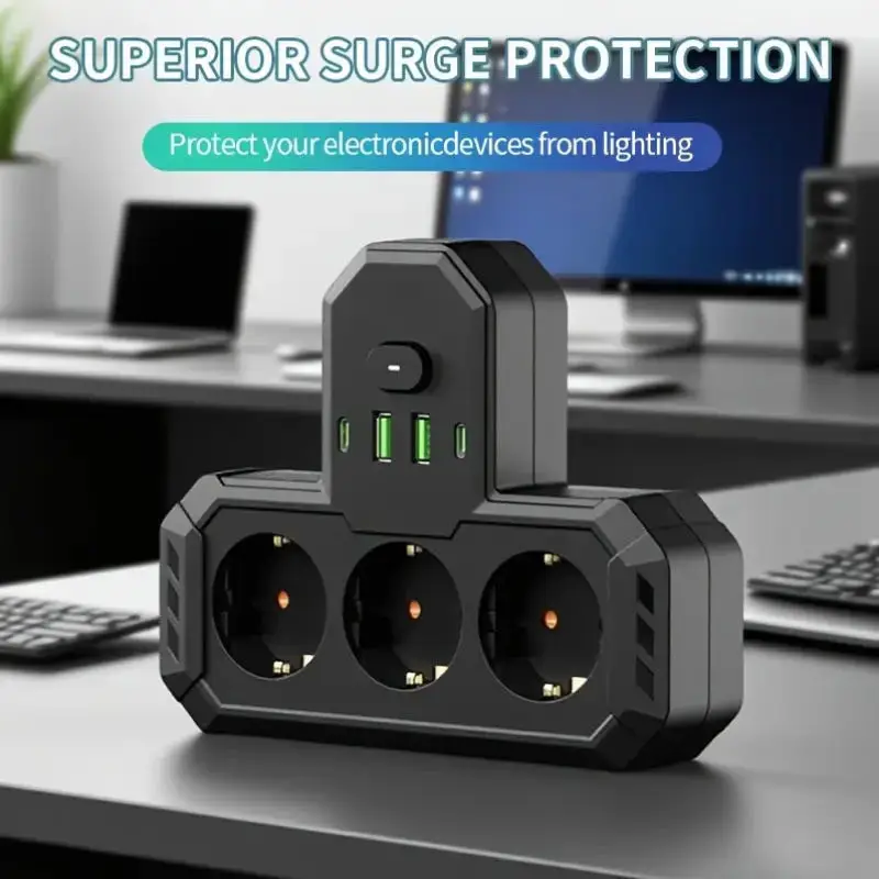 EU Plug Power Strip with AC Outlets and USB Type-C Charging Ports Multiple Wall Socket Adapter for Home Office enchufe múltiple