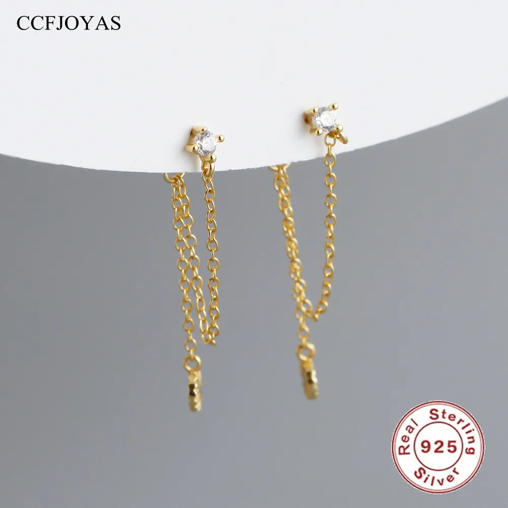 

CCFJOYAS European and American Personality Fashion 925 Sterling Silver Tassel Chain Stud Earrings for Women Gold Silver Jewelry